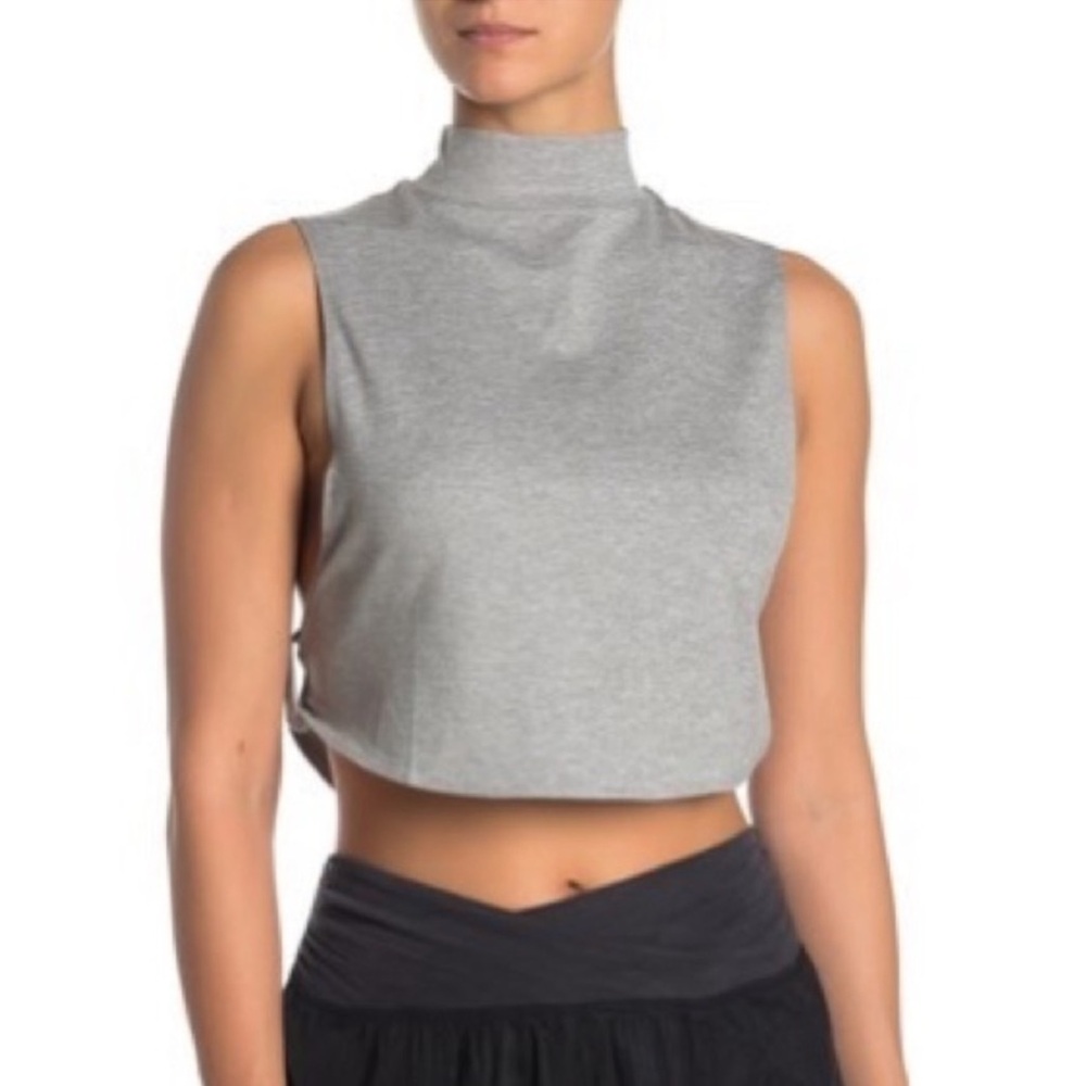 Free People Movement Bright Lights Crop Tank Top High Neck Stretch Gray Small